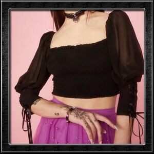 Sugar Thrillz Black Puff Sleeve Crop Top